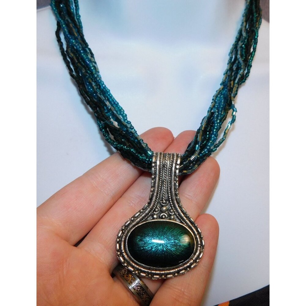 Mermaidcore Medallion Pendant Necklace With Glass Beads